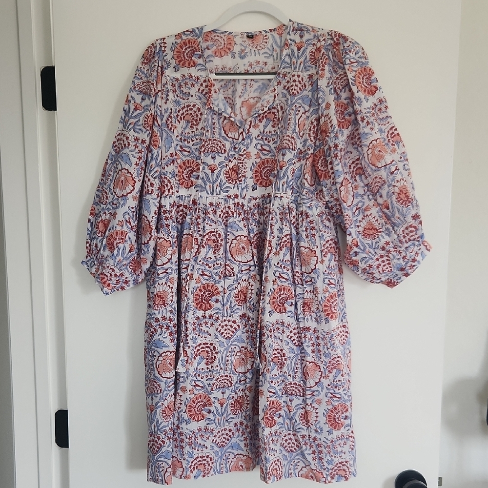 Elegant Long Sleeve Dress in Midnight Blue with Floral Embroidery